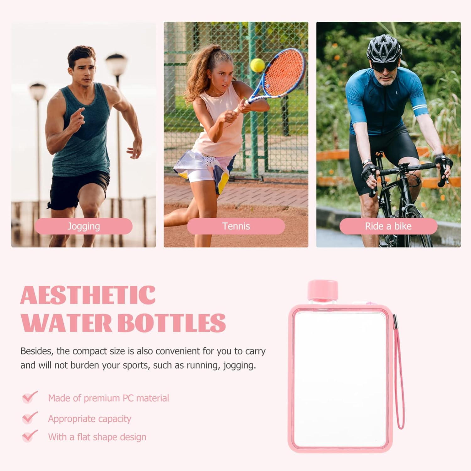 Didiseaon Flat Water Bottle Portable Travel Mug Handbag A5 Water Bottle Workout Fitness Reusable Tumbler for Sports Camping Gym Outdoor 380ml