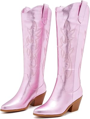 *゜¨゜✧*。☆✩*。゜¨゜ ZXHYZLZ White Cowboy Boots For Women -Wide Calf Knee High