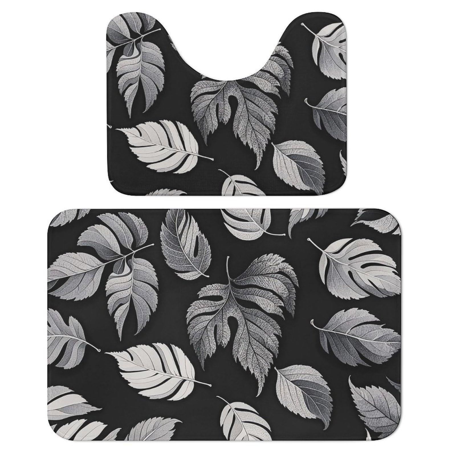 Tapis de salle de bain jacquard lot de 2 avec contour WC assorti gris et noir