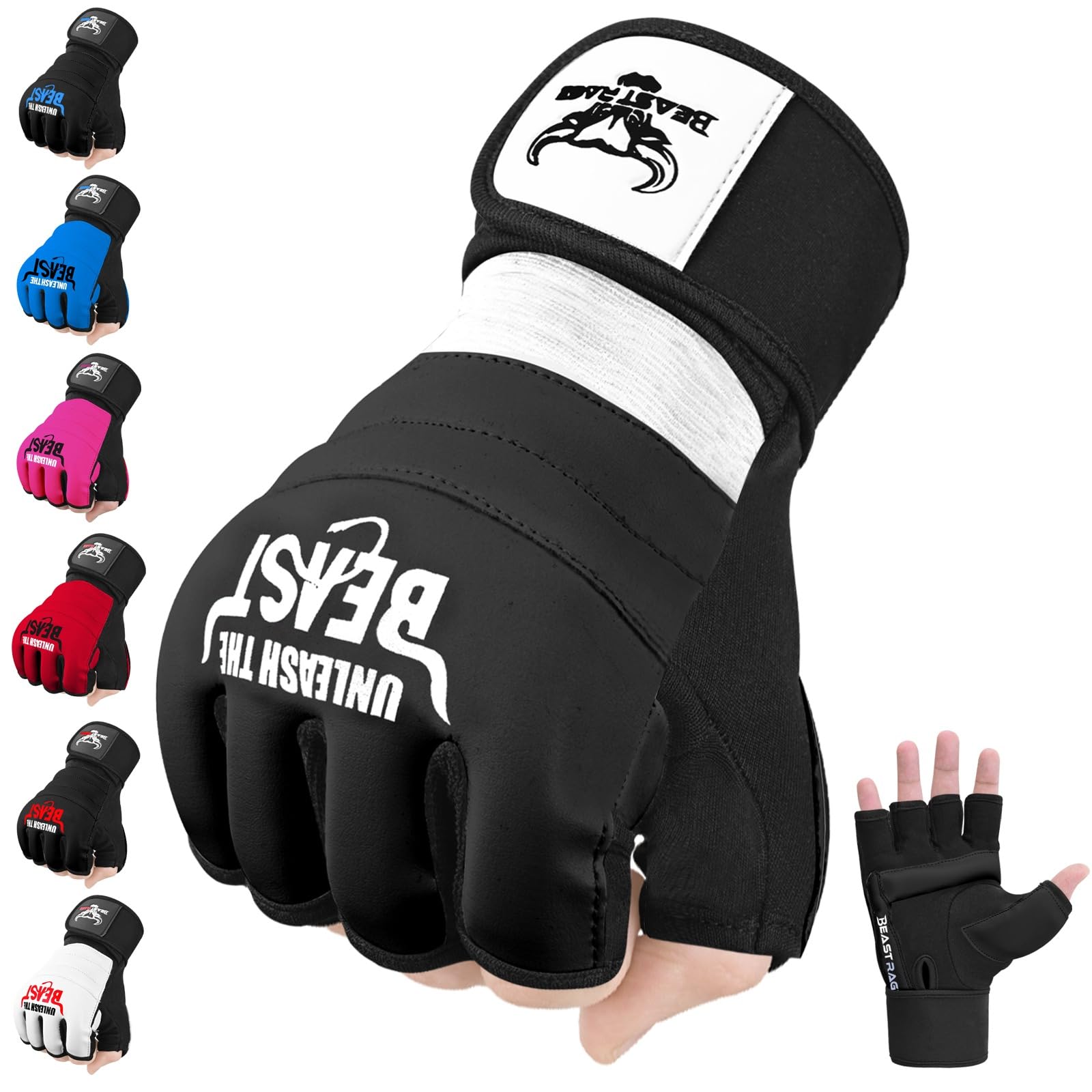 BEAST RAGE Punch Bag Taekwondo Karate Gloves for Men and Women,Half Finger MMA Kickboxing Sparring Martial Arts Boxing Fight Gloves Training Light Workouts,Muay Thai,Karav MAGA (White/Black, S)