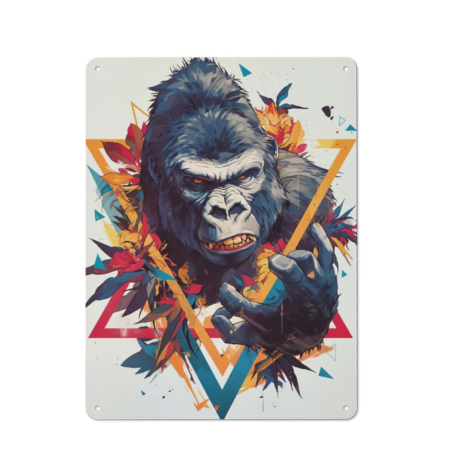 Junmoney Style-22 Colorful Gorilla Portrait With Geometric Shapes Vintage Tin Wall Plaque 40X30cm For Hobby Room Or Studio, A Decorative Metal Sign For Hobby Rooms And Studios