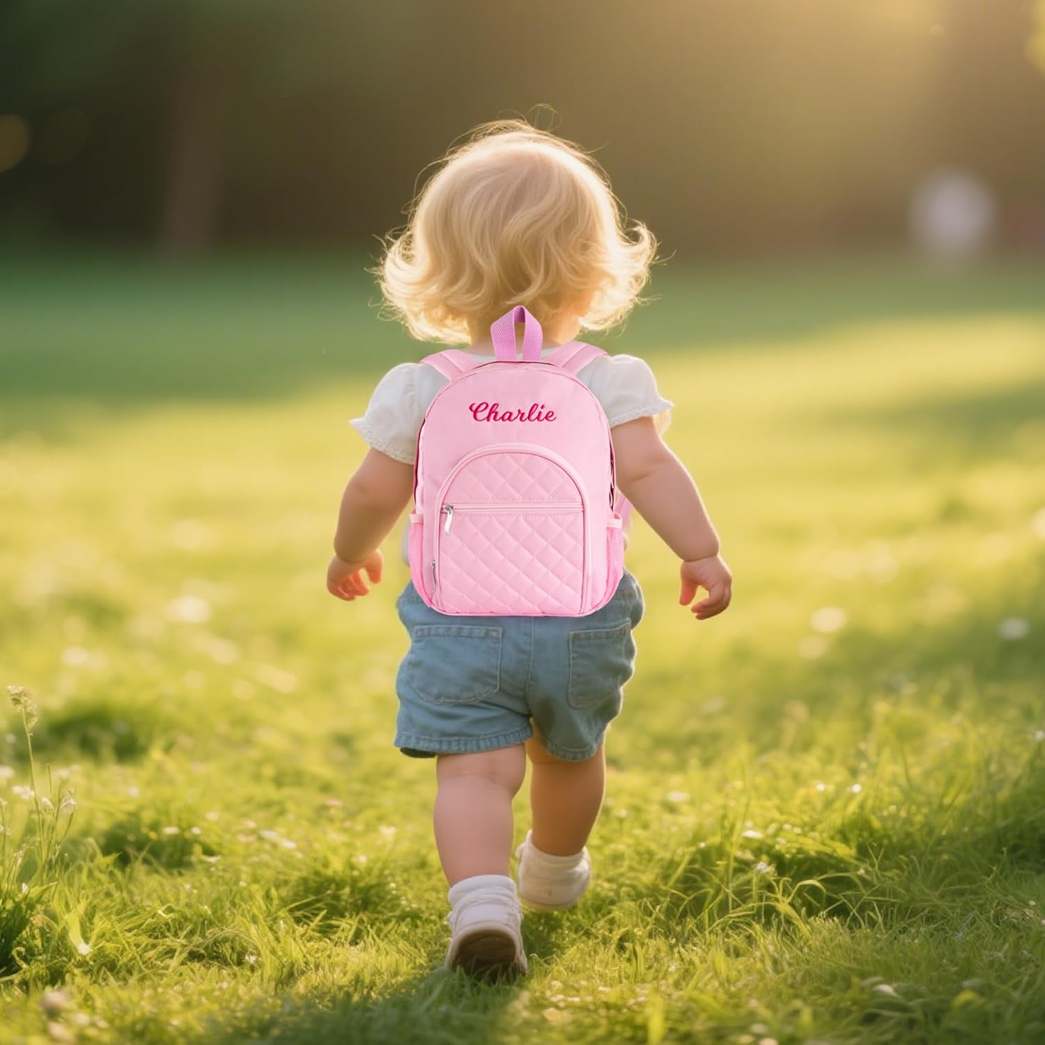 Small Princess Daycare Backpack Pink Quilted Custom Backpack with Name Lightweight Travel Hiking Daypack-12inch