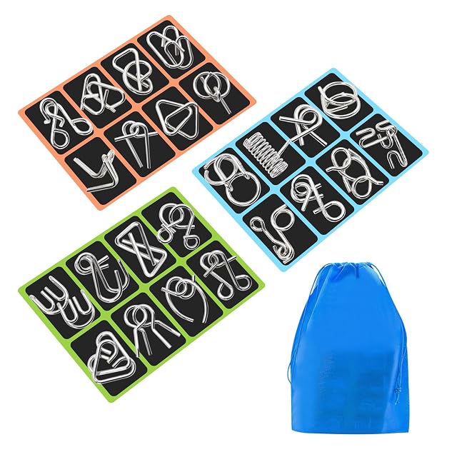 Puzzle IQ i gry logiczne dla dorosłych i dzieci – gra w cierpliwość – Brainteaser – Gra zręcznościowa – Zabawka edukacyjna (metalowe puzzle – 24 szt.)