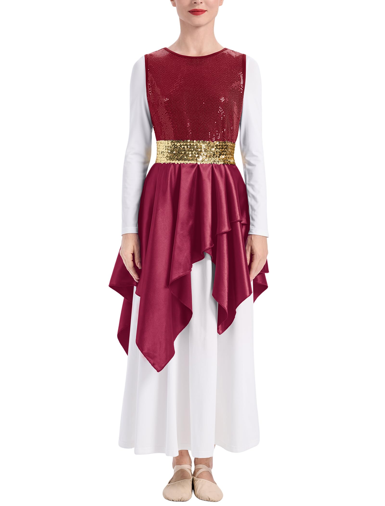 ODASDO Lob Tanzkleider für Damen, liturgische Tanzkleidung, ärmellos, Satin-Overlay-Kleid, Kostüm (weißes Kleid nicht im Lieferumfang enthalten)
