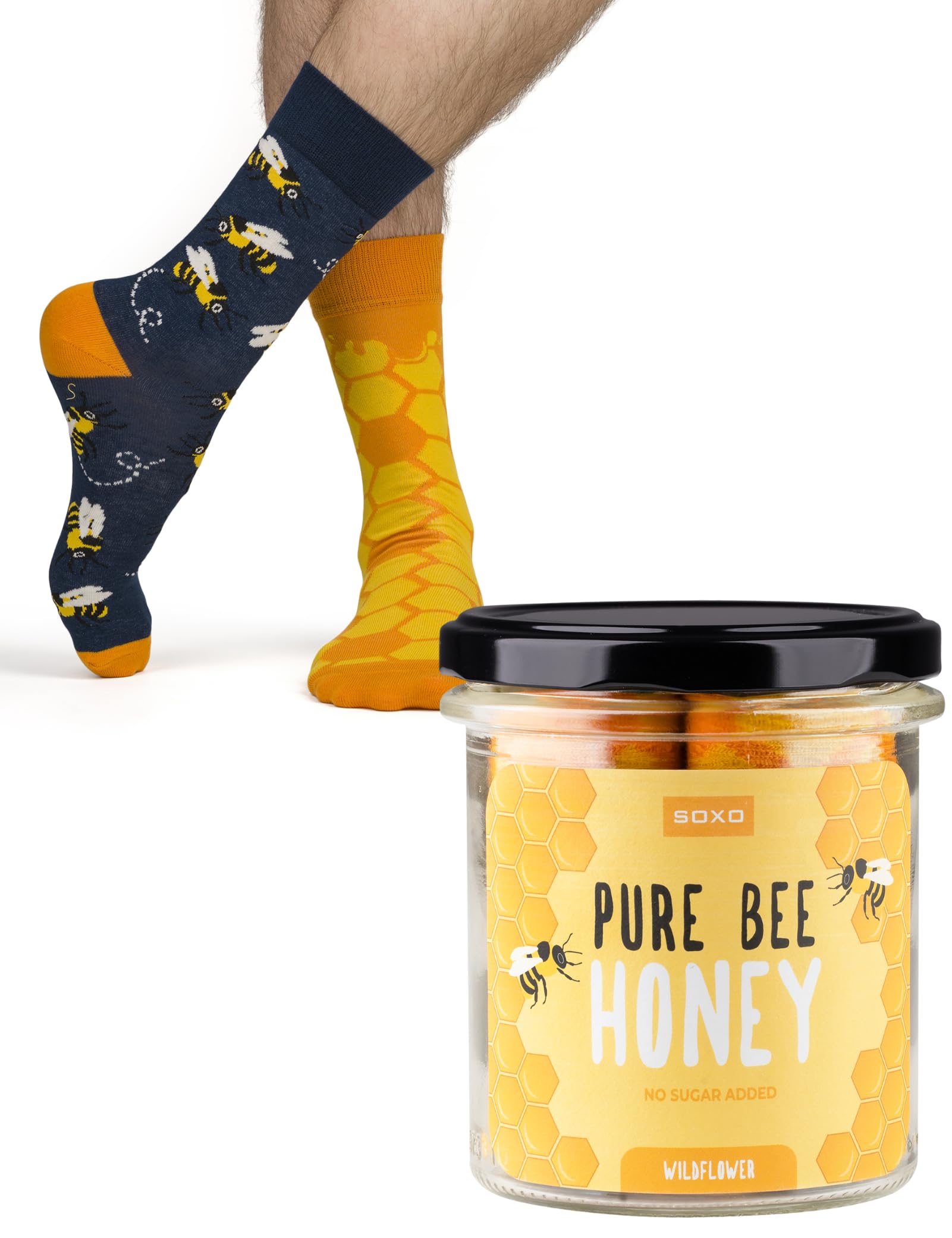 soxo Honey Socks Men Funny Women Gifts Mens Cotton Long Sock Ladies Gift Men's Presents 6.5-10.5 Honey Men’s
