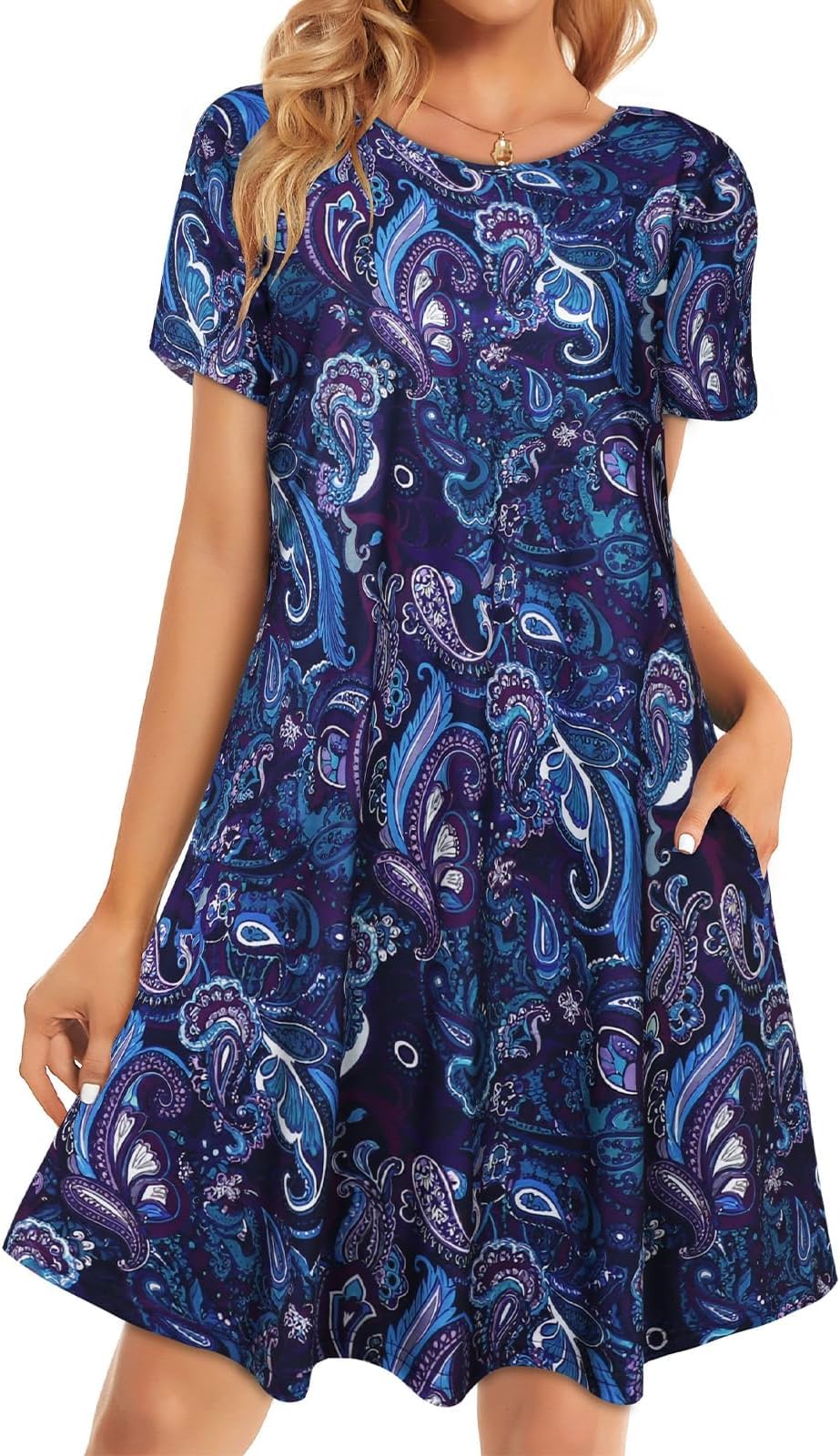 elescat Womens Summer Dresses Casual Loose Tshirt Floral Pockets Sundress | 2026 Boho Flowy Short Sleeve Dress, Two Hidden Pockets, Loose Beach Cover Up, Solid or Floral, Fashion Vacation Outfits
