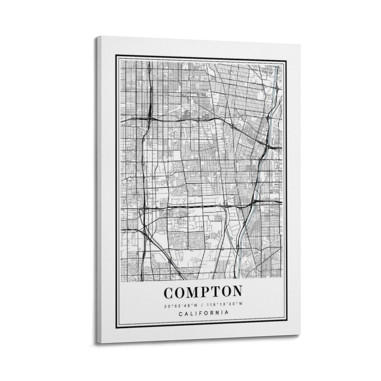 xiaoxiaoshen Compton California Map Canvas Poster Wall Art Prints Room Aesthetic Murals Bedroom And Living Decorations 20x30inch(50x75cm)