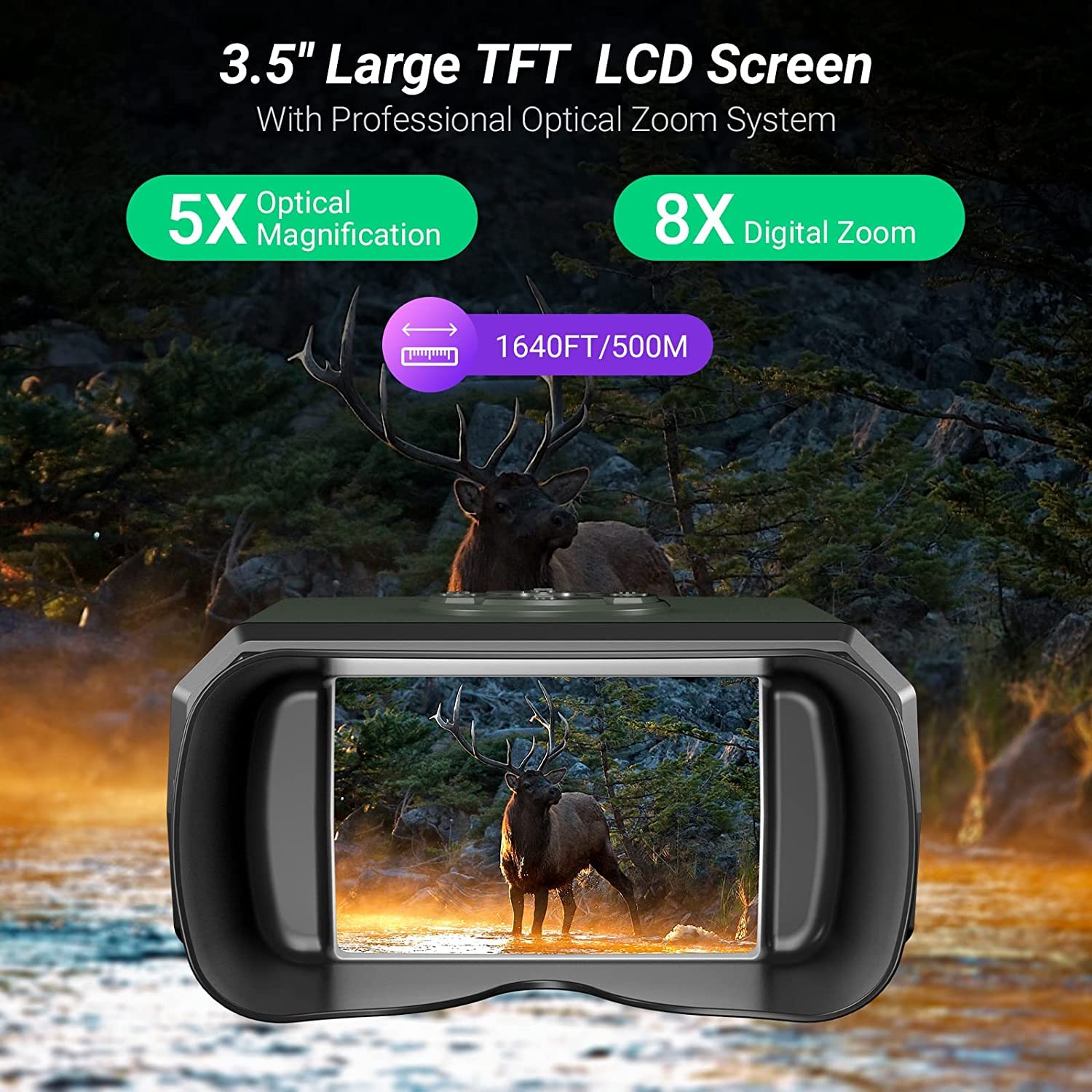 Binocolo Visione Notturna, Relassy 1080P HD Visore Notturno Digitale Infrarossi,Ricaricabile 3000mAh, 9-Livello Infrarossi, Zoom Digitale 6X, 3,5" TFT LCD Per Caccia, Birdwatching, Campeggio