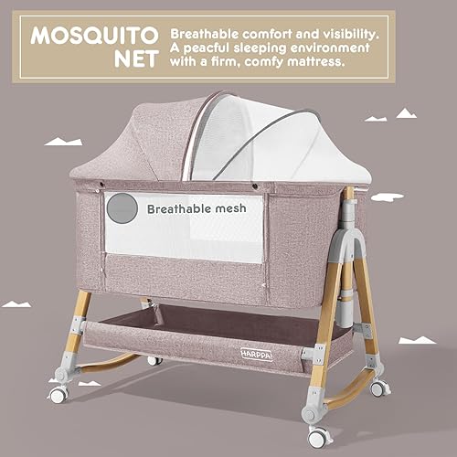 Miniatura 6 de HARPPA Cuddly - Moisés 3 en 1 para bebé (red de mosquito incluida), cuna ajustable de cinco posiciones con almacenamiento para recién nacidos,
