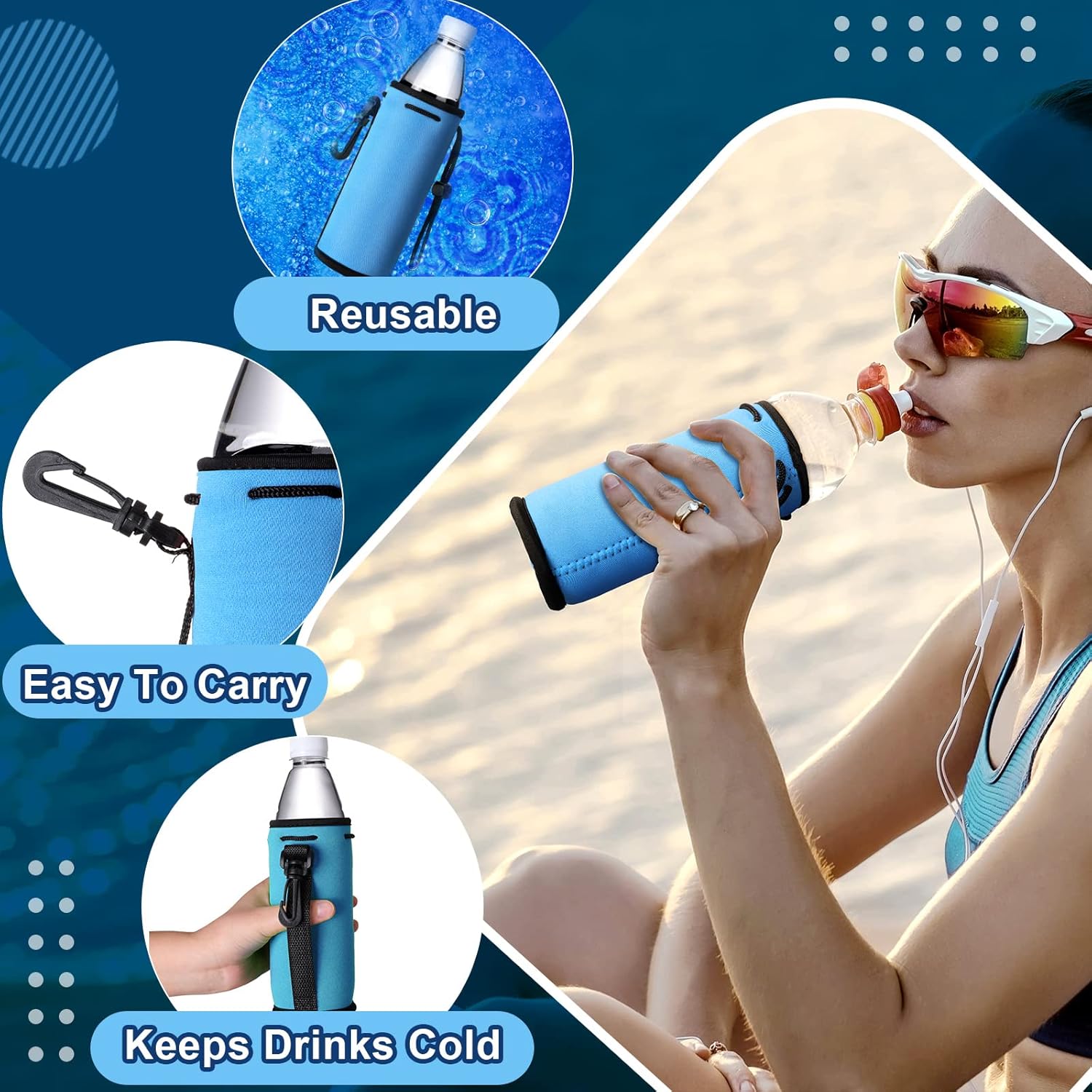 Baderke 10 Pcs Neoprene Water Bottle Cover Sleeves Non Slip Insulators Beverage Bottle Can Sleeves Covers 16 17 oz Coolers Holder