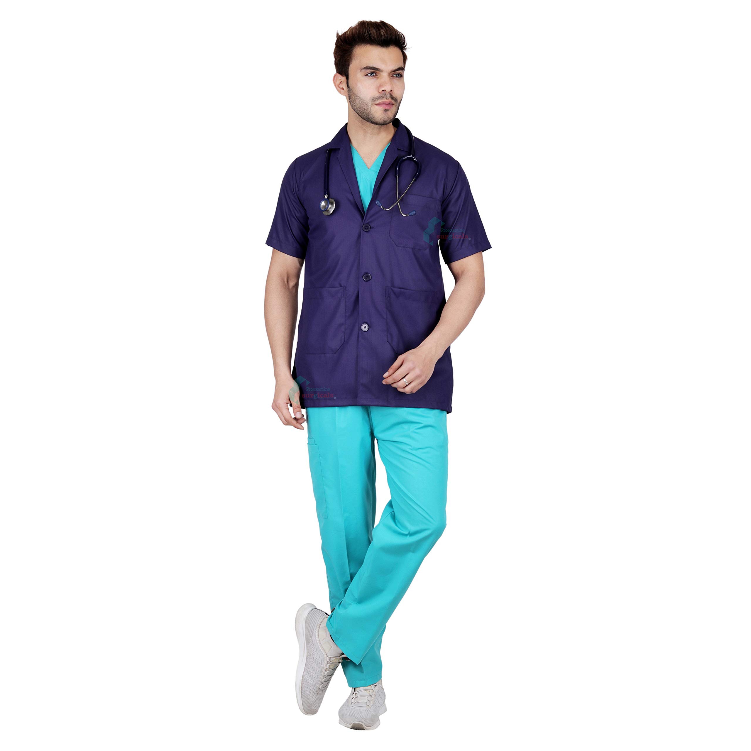 Proexamine Surgicals Doctor's Apron Lab Coat Half Sleeves (38-M, Navy Blue)