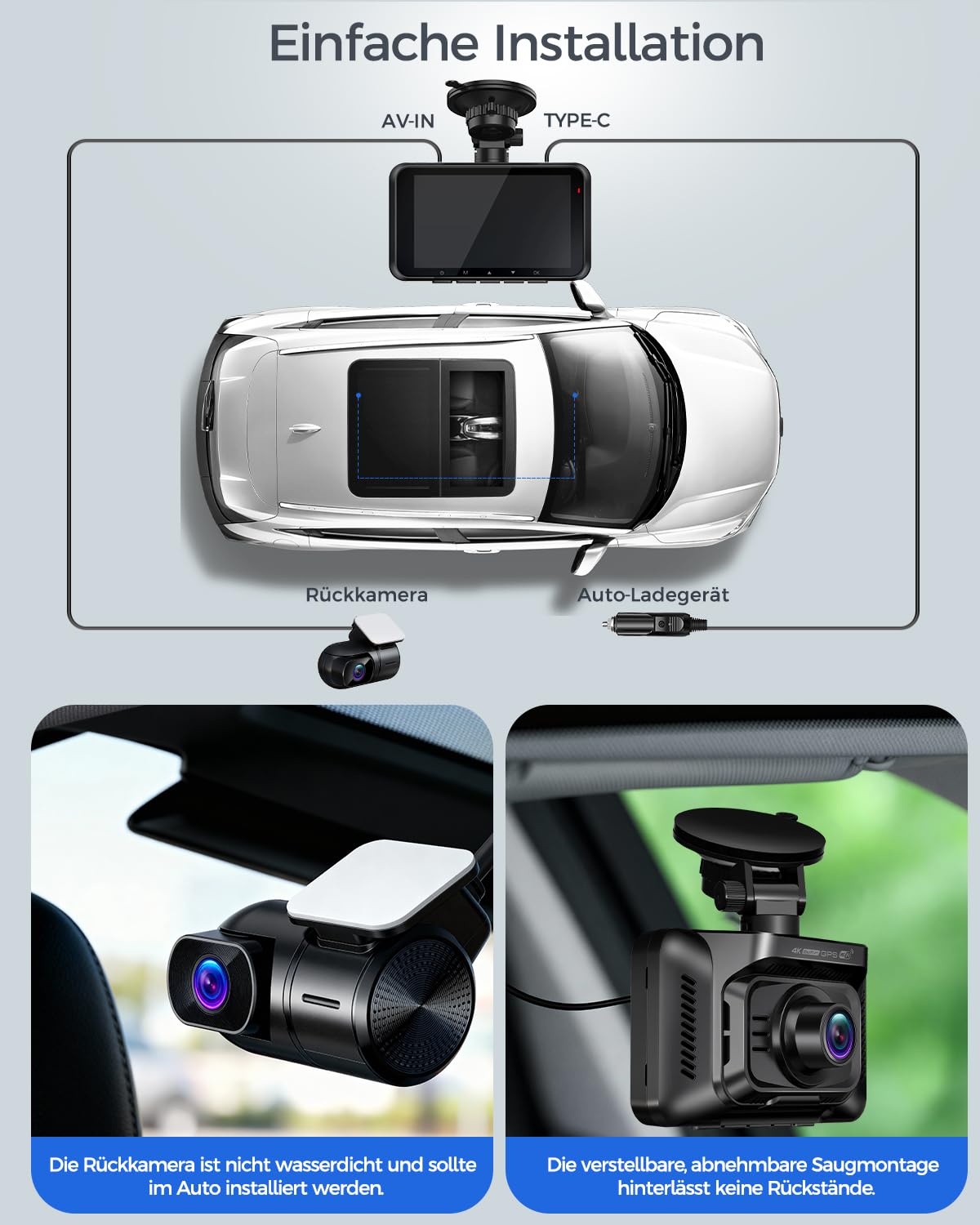 HUPEJOS 4K Dashcam Auto Vorne Hinten, Touchscreen 4 Zoll, STARVIS 2, V100