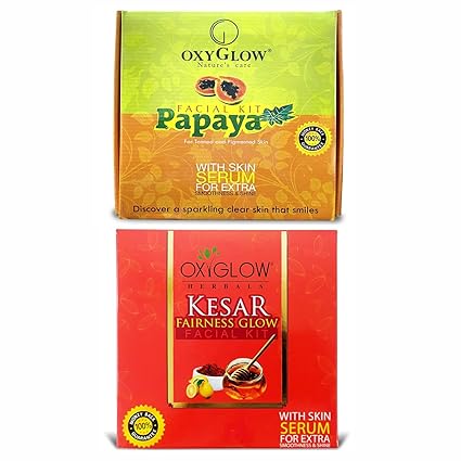 OxyGlow HerbalsPapaya Facial Kit 165 G & OxyGlow Herbals Kesar Fairness Glow Facial Kit 165 Gm (Combo Pack)