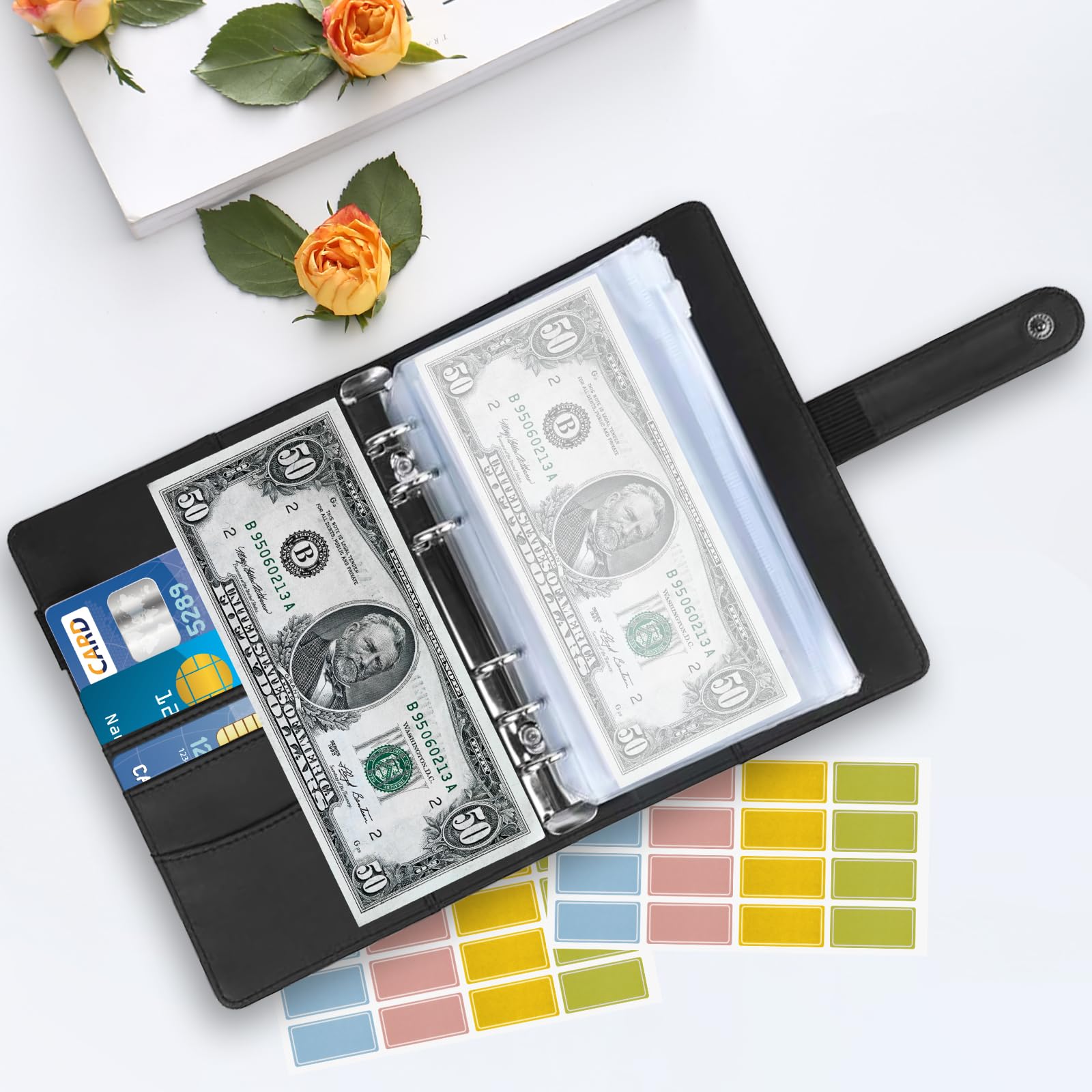 Pack of 20 A6 Zipper Bag With Label Stickers, 18 x 10.6 cm Document Binder for Bills Notebooks, transparent - Image 2