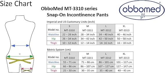 ObboMed MT-3312G New Larger Leg Circumference Snap-On Reusable Washable, Waterproof Incontinent Underpants, Cover-up Diaper for Patients, Elders, Adult Men and Women White (L: 34 40 inches)