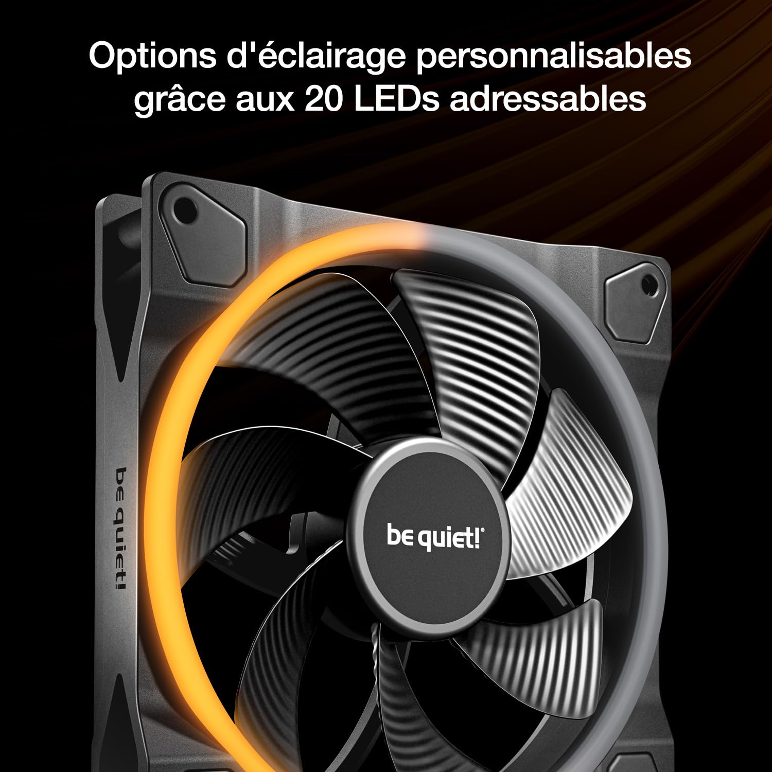 be quiet! Light Wings 140mm PWM Reverse Black ventilateur, 7 pales inversées, pour une admission d'air latérale ou par le bas, ARGB options d'éclairage personnalisables effets lumineux synchronisables