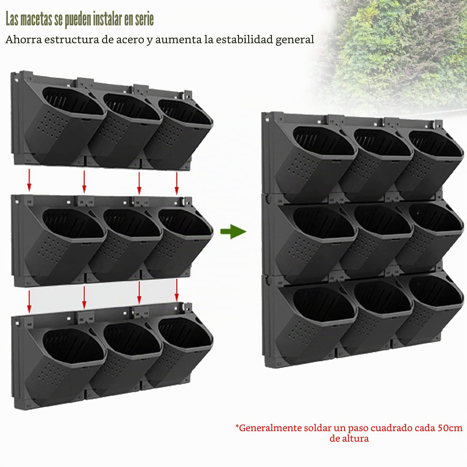TWSOUL Planta vertical suspendida de pared, 36 bolsillos para plantas de pared auto-regantes, apilables verticalmente, macetas para decoración exterior del balcón del jardín (negro)