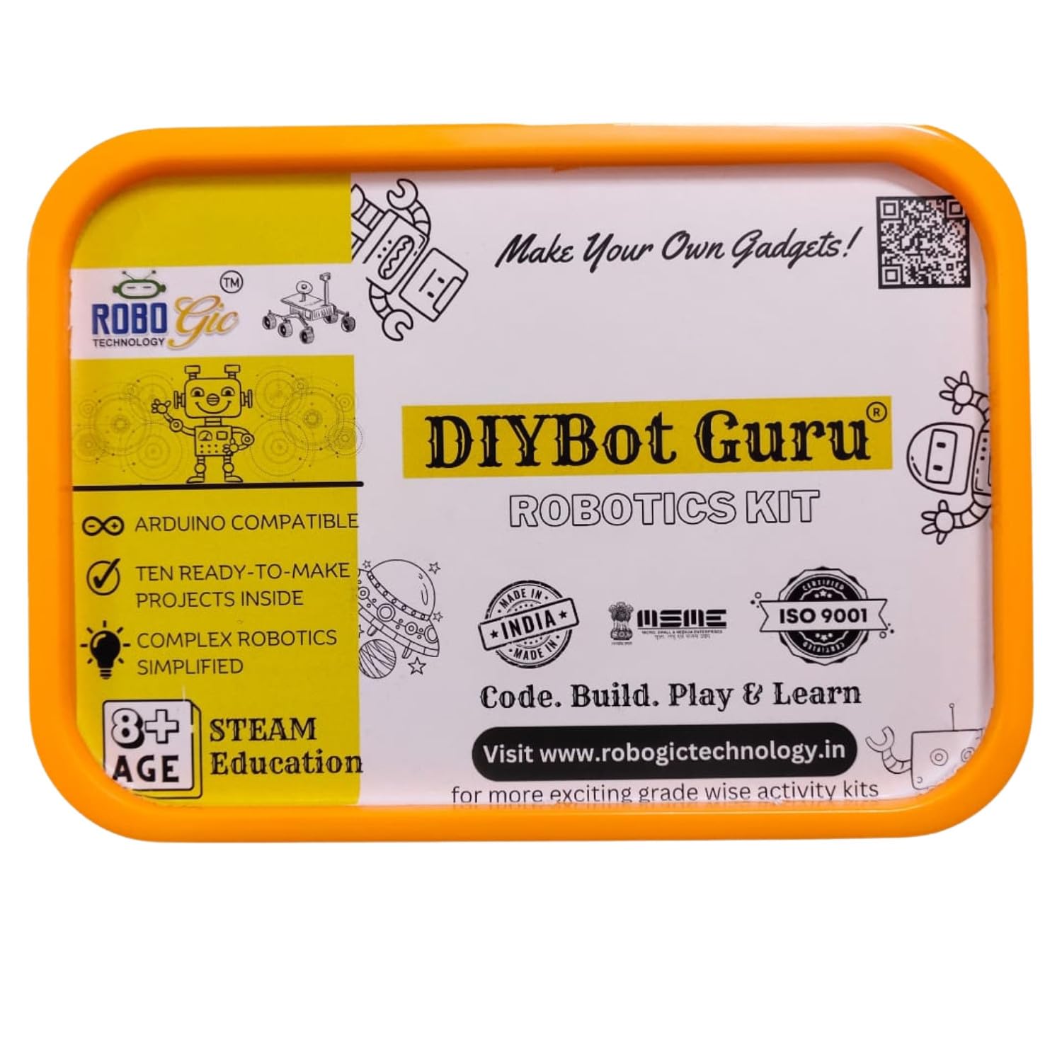 ROBOGic TECHNOLOGY DIY Robotics Kit - DIYBot Guru, 2WD Metalic Chassis Kit with IR Sensor, 10+ Ready-to-Make Projects, Microcontroller Board Compatible, Complete Starter Kit -DG8