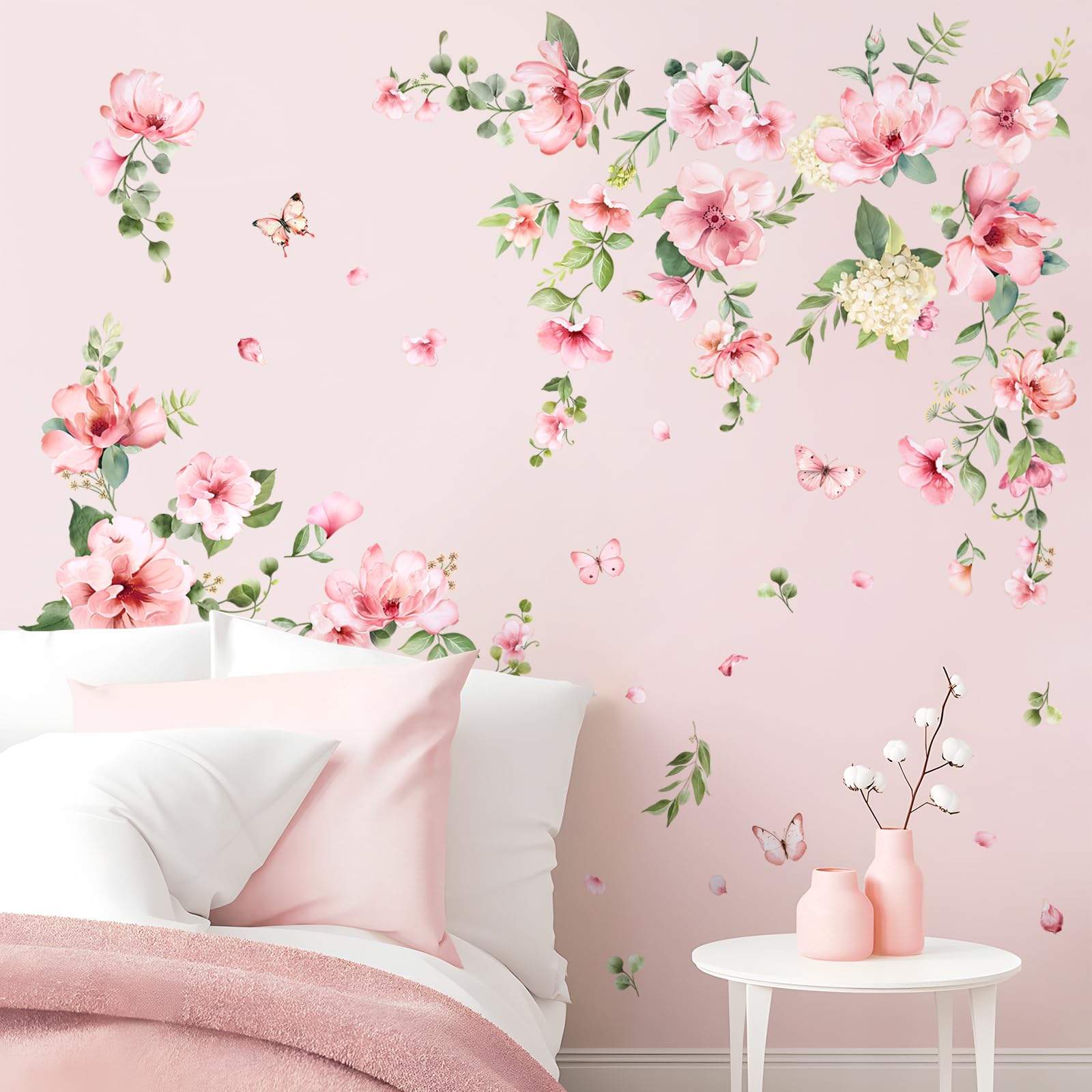 Pegatinas de Pared Flor Rosa, Vinilos Decorativos Pared 10 Sheets Jardín de Primavera Floral, Adesivos Paredes Decoración para Salon Dormitorio Pasillo Oficina Sofá Muro Armario Cajones