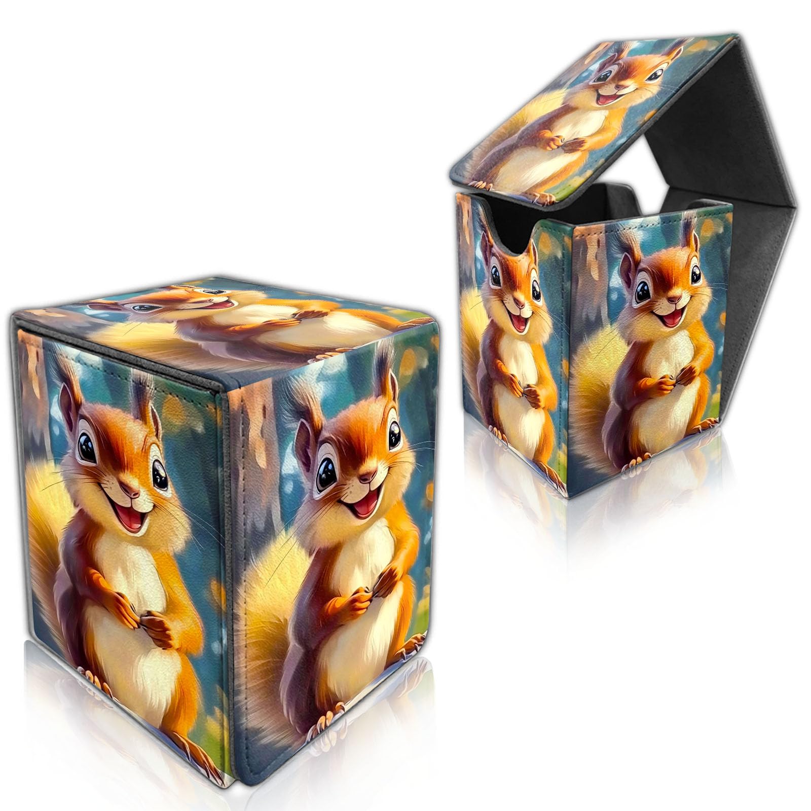 DISUOFEART for MTG Deck Box, Trading Card Storage Case Holds 100+ Sleeved Cards, Cute Squirrel with Big Smile Magnetic Closure Durable Deck Holder for Magic The Gathering, TCG & Commander