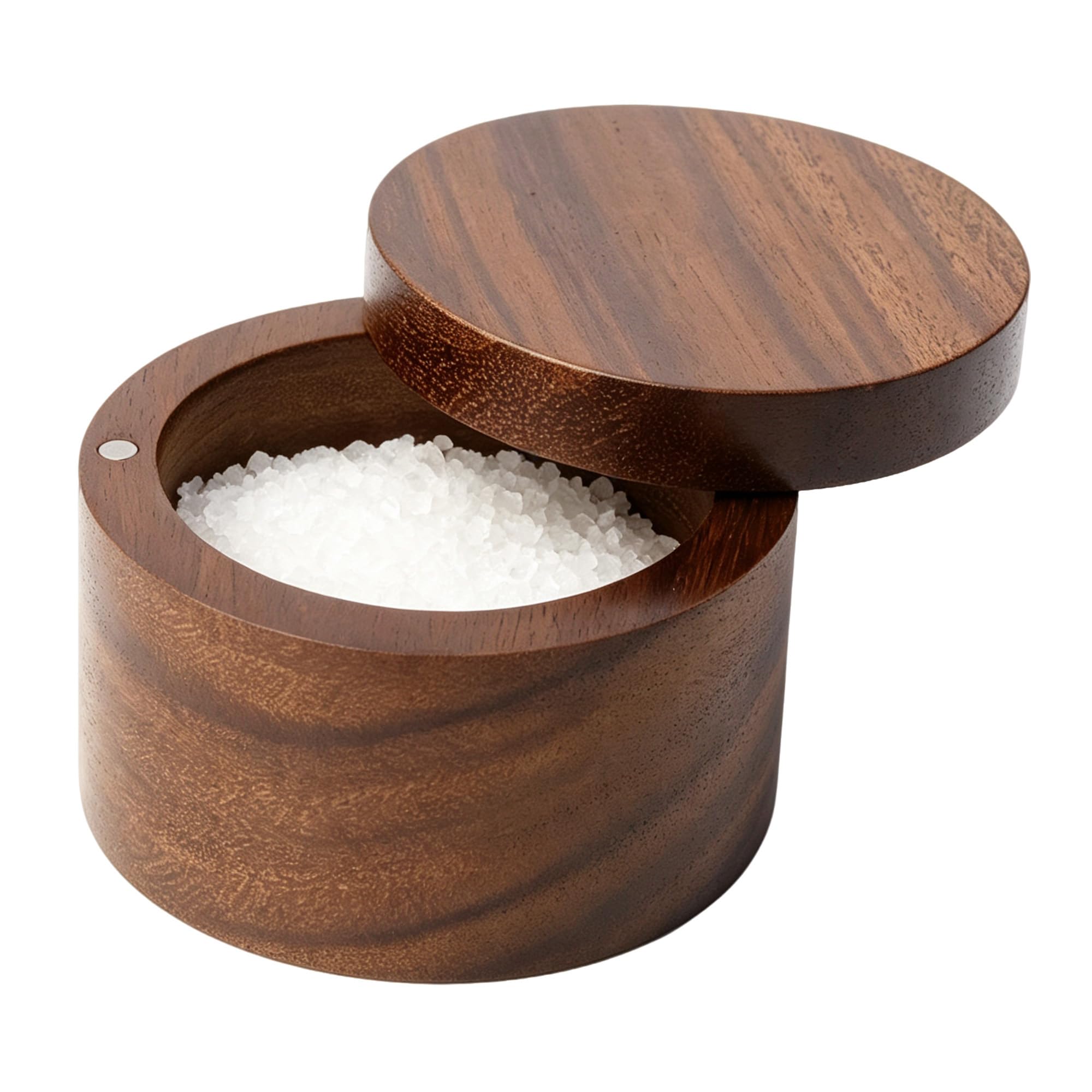 Acacia Wood Salt Cellar Bowl Box Container with Magnetic Lid