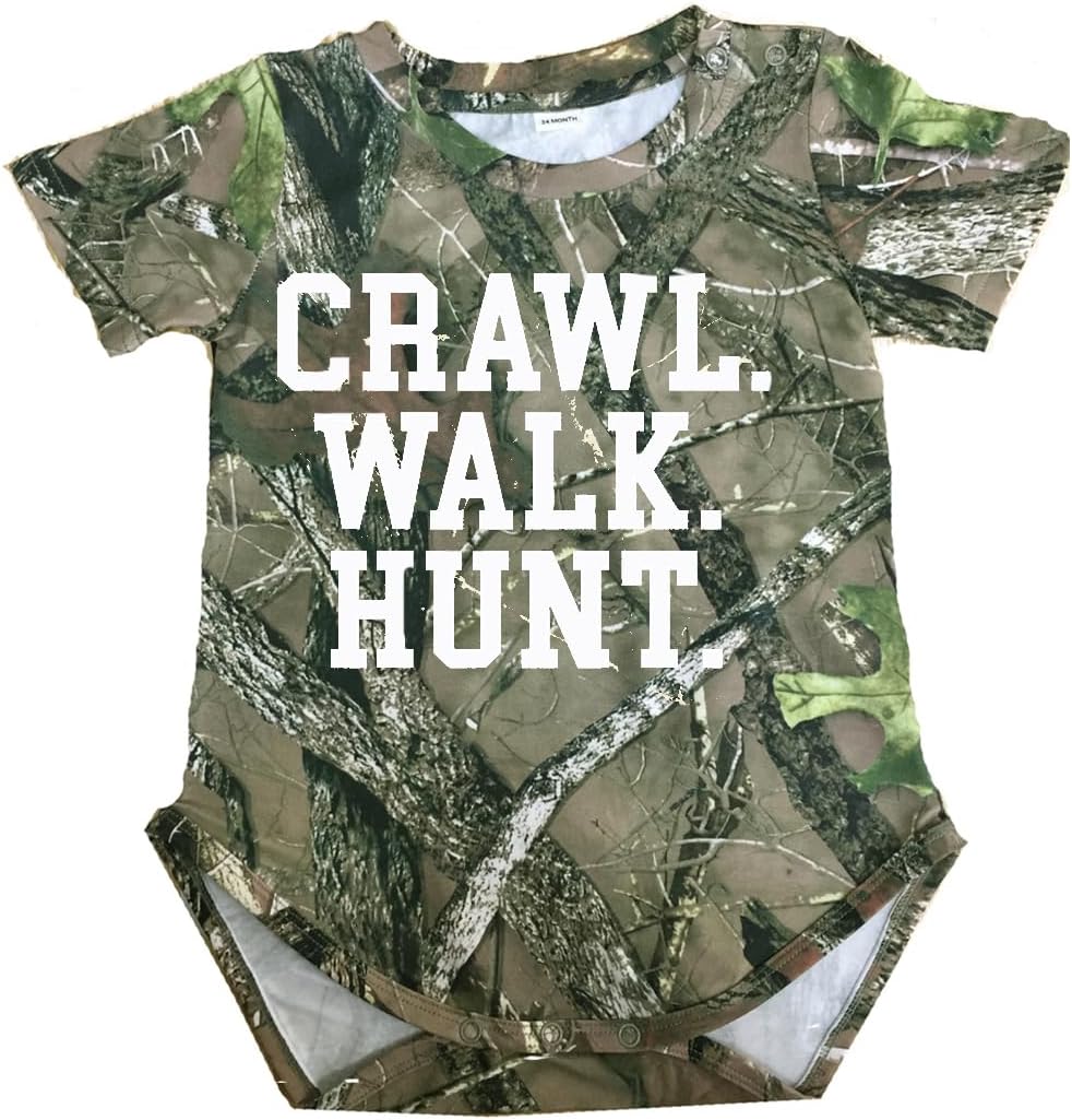 Southern Designs Crawl Walk Hunt Camo Baby Body Suit - Hunting Baby Clothing or Gift - 6 Month