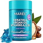 MAREE Hair Oil for Frizzy - Hair Vitamins Keratin Styling Capsules with Jojoba & Argan Oil - Anti Frizz Serum for Women Heat Protectant - Frizzy, Damaged, Dry & Curly - Gotas & Aceite Para el Cabello