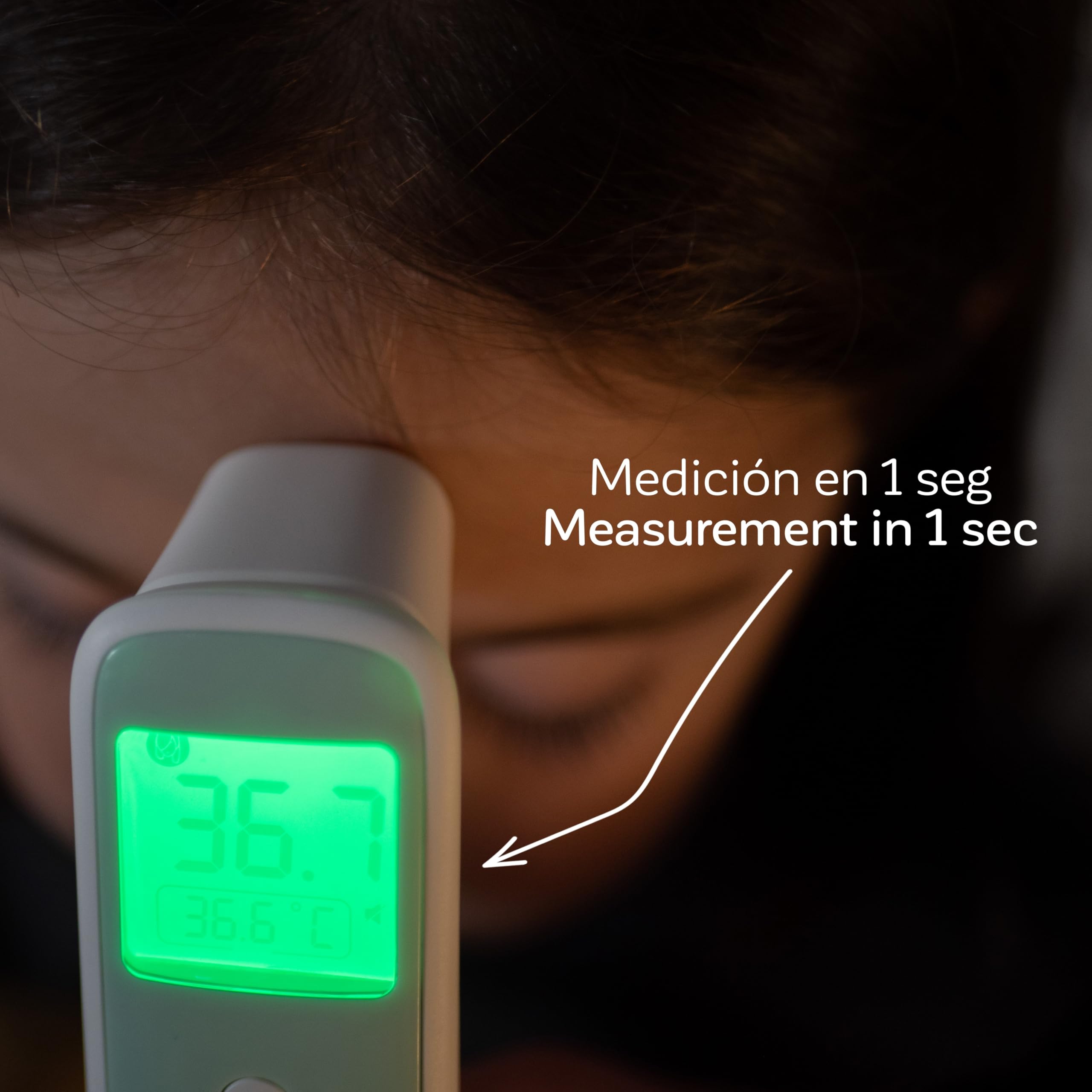 Miniland - Thermosense Plus, Termómetro Digital 3 en 1 (Frente + Oído + Líquidos), Medición Precisa 1 Segundo, Termómetro Bebé con Detección Automática, Indicador Fiebre, 40 Registros de Memoria