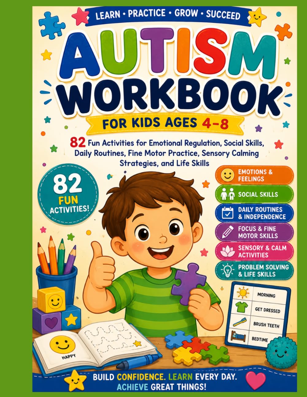 Autism Workbook for Kids Ages 4–8: 82 Fun Activities for Emotional Regulation, Social Skills, Daily Routines, Fine Motor Practice, Sensory Calming Strategies, and Life Skills