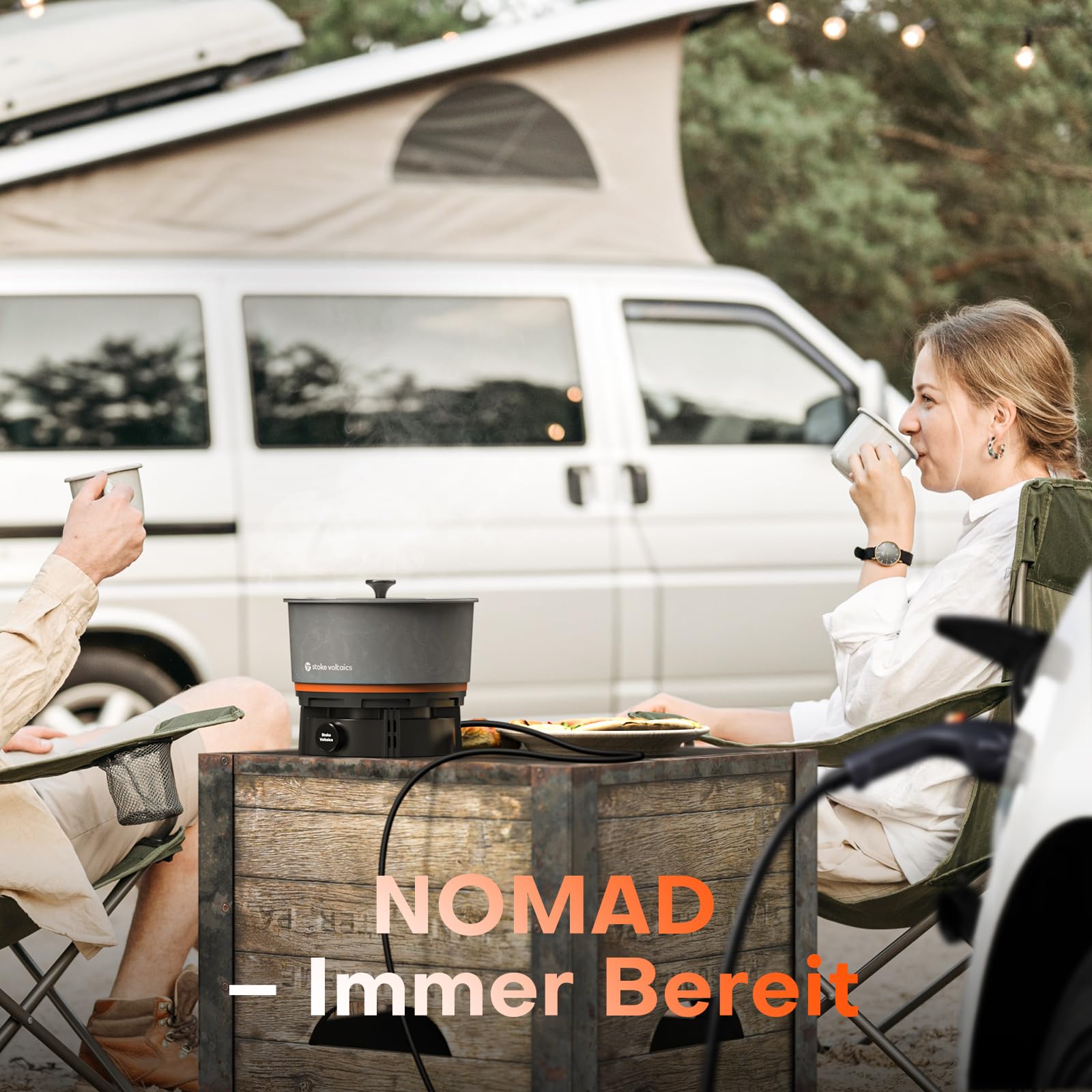 Stoke Voltaics Elektrischer Campingkocher, 200W-1000W Multikocher mit Antihaftbeschichtung & Windschutz, Überhitzungsschutz, 240V – ideal für Wohnmobil, Vanlife & Outdoor