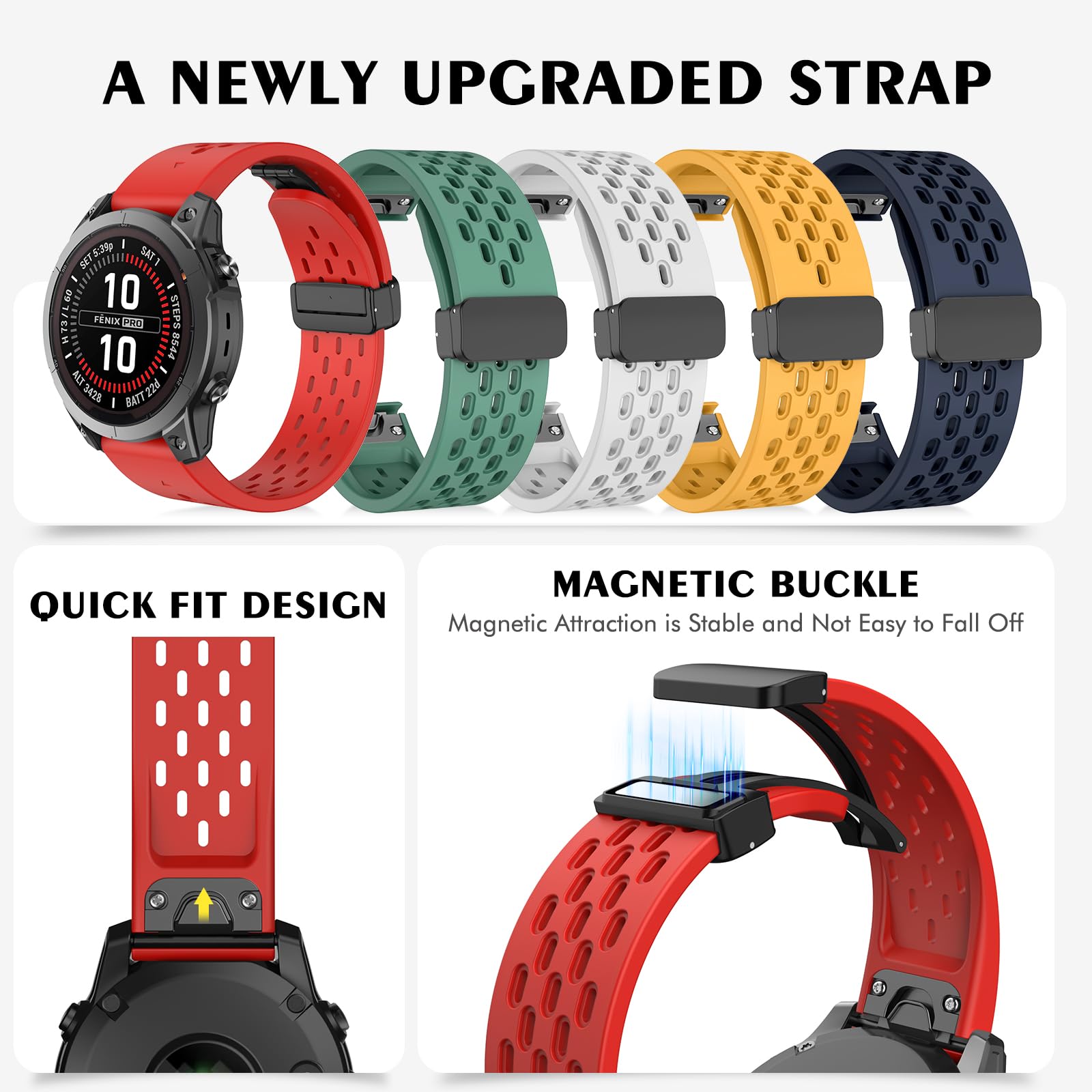ISABAKE 22mm QuickFit Strap for Fenix 7/Fenix 6/Fenix 5, Silicone Magnetic Band for Garmin Fenix 5 Plus, Fenix 6 Pro, Forerunner 945, Approach S60 Smartwatch
