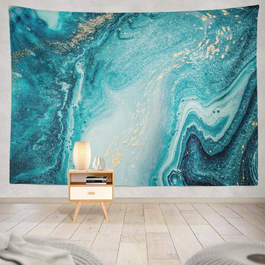 Summor Blue Tapestry, Tapestry Ocean Tapestry Marble Tapestry Abstract Ocean Art Natural Swirls Marble Ripples Agate Hanging Tapestries 60 X 80 Inch Wall Hanging Decor for Bedroom Dorm