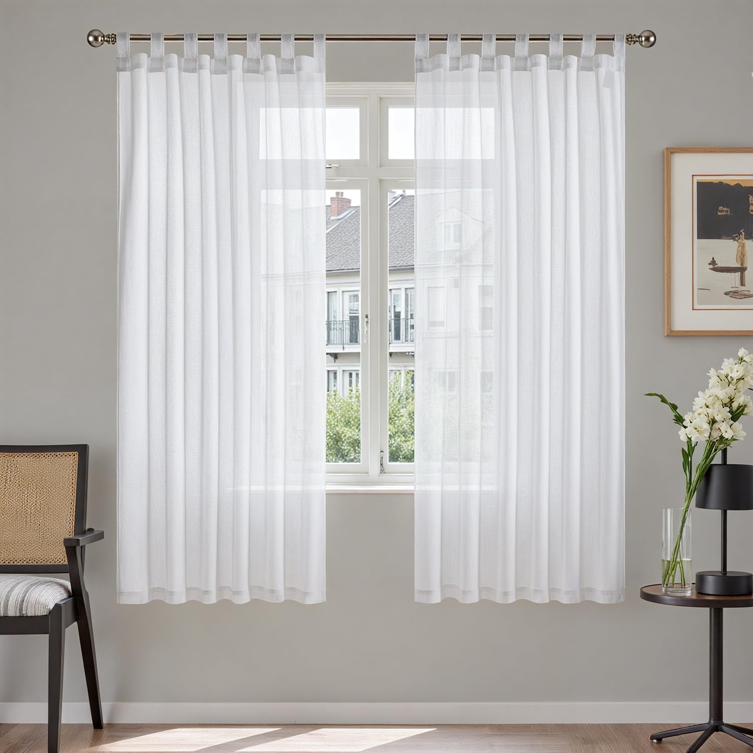 TOPICK Schlaufenschal transparent Leinenoptik 2er Set