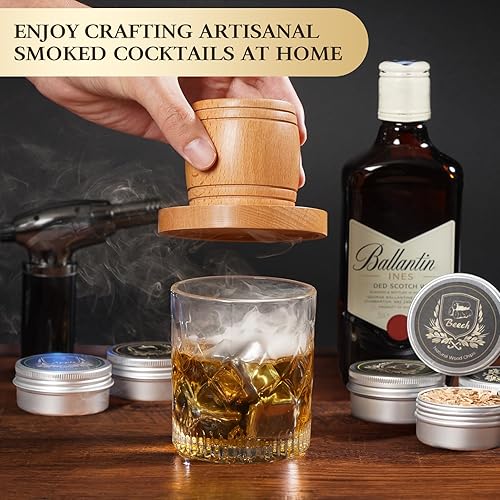Miniatura 2 de G GOOD GAIN Kit de ahumador de whisky con antorcha, kit de ahumador de cóctel antiguo con chips de madera de 6 sabores, juego de infusor de bebida