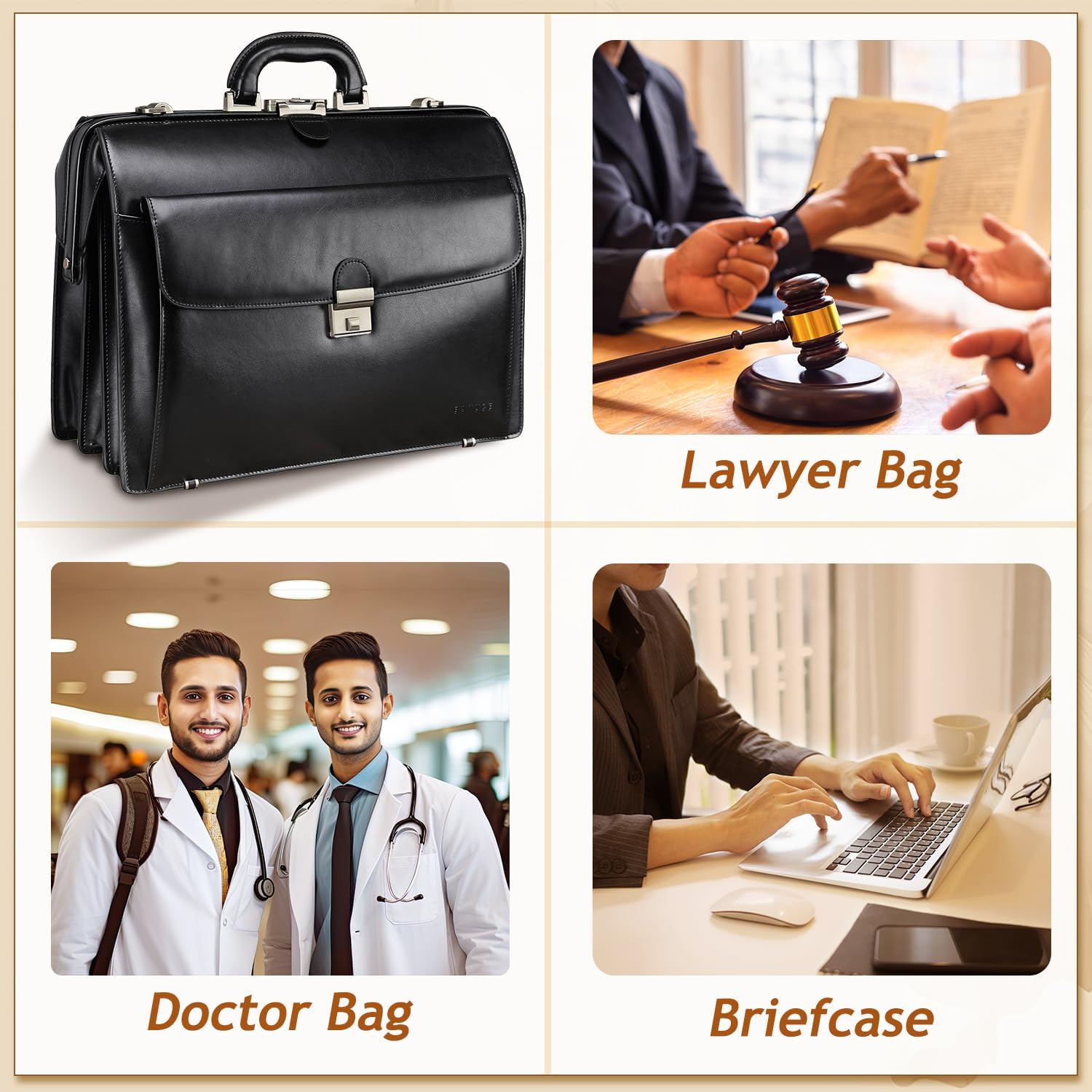 Banuce Large Leather Briefcase for Men with Lock 15.6 Inch Legal Attorney Lawyer Briefcase Doctor Bag Attache Case Hard - Image 4