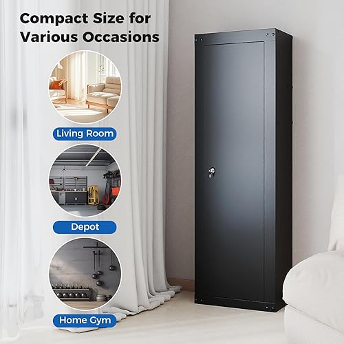 Miniatura 8 de Caja fuerte para 8 armas, gabinete de seguridad para rifles y pistolas del hogar, gabinete de pistola de acceso rápido con estante de almacenamiento