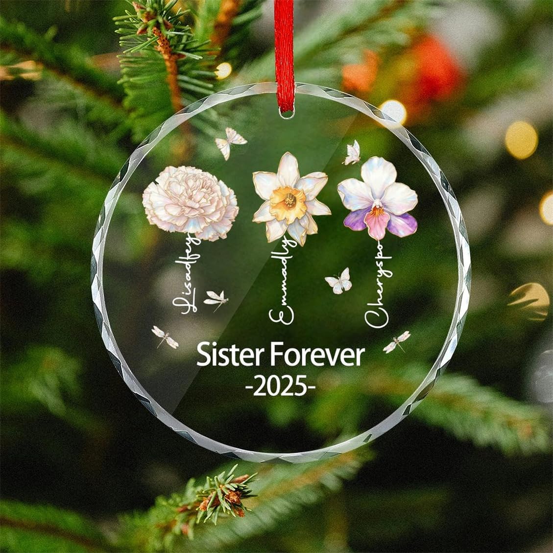 Personalized Birth Flower Besties Christmas Ornament Custom Best Friend Forever Glass Christmas Tree Ornament Best Friend Xmas Tree Decoration Friendship Xmas Keepsake Gift,02