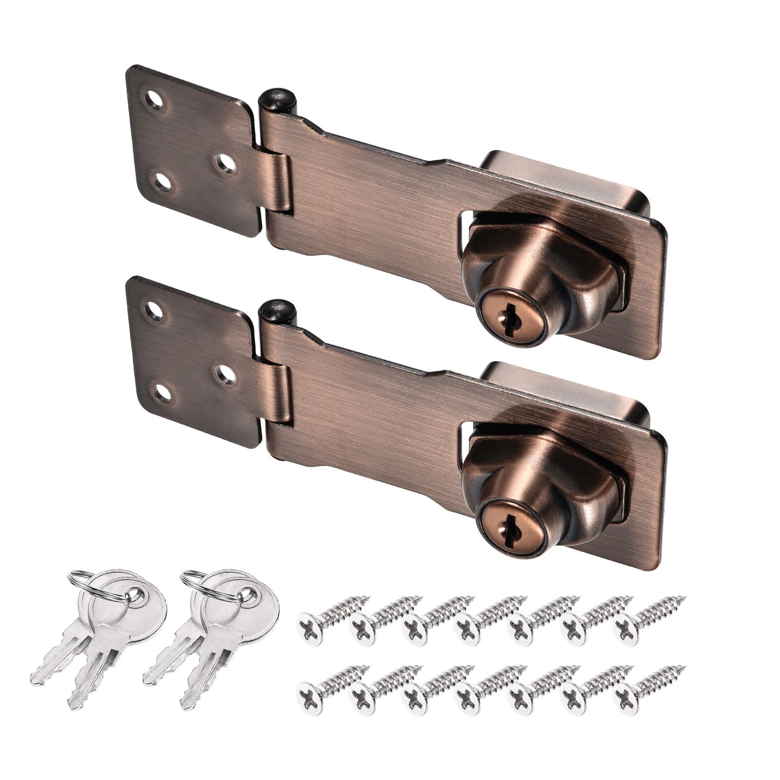 PATIKIL Keyed Hasp Locks 2Pack 4" Twist Knob Locking Hasp Zinc Alloy Copper