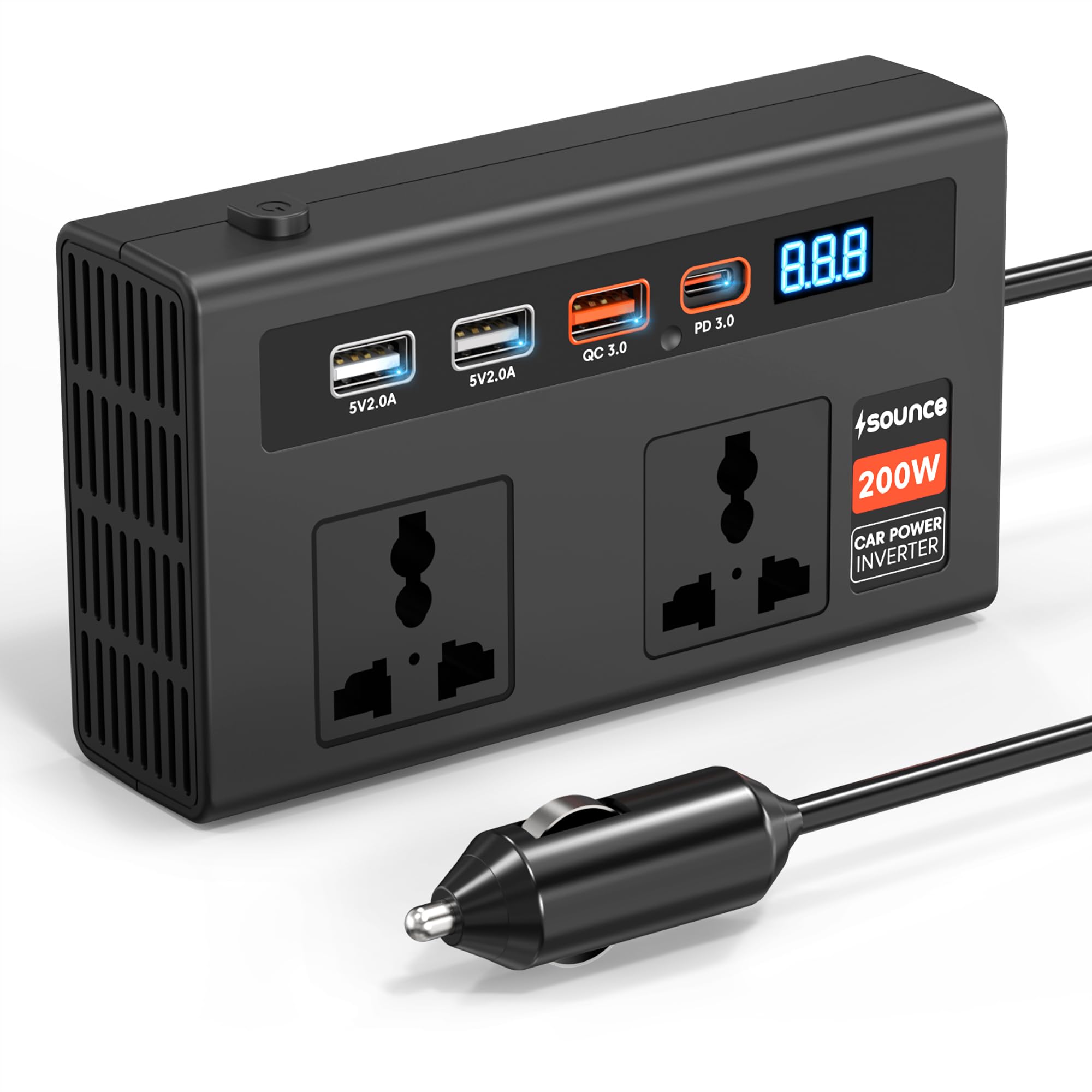 Sounce 200W Car Power Inverter – 12V DC to 220V AC, Dual AC Outlets, 3 USB Ports (3.1A Max) & 24W PD Type-C, Smart Fast Charging for Laptops & Devices-image-33