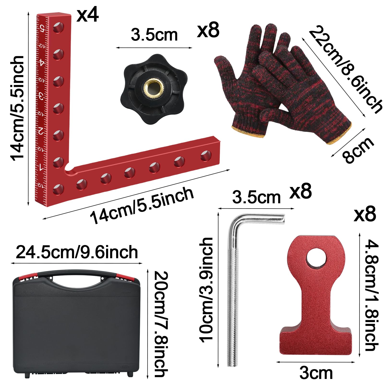 Pince à Angle Droit 90 Degrés, Serre Joint Angle Droit Aluminium 14 X 14 cm Equerre de Positionnemen Serre Cadre Fixation à Angle Outils de Travail du Bois, (Rouge 4 Pack)