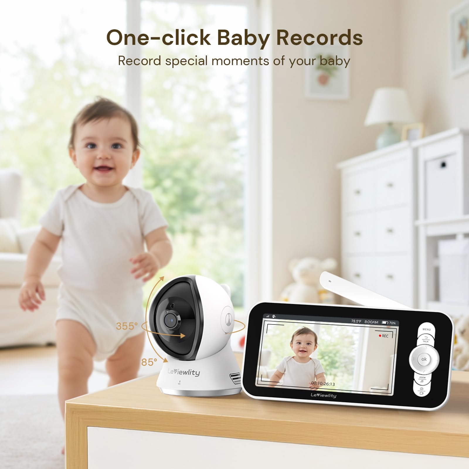 Moniteur pour bébé avec caméra et audio, moniteur vidéo HD 1080p de 5 pouces avec batterie de 30 heures, 5000 mAh et portée de 305 m, zoom 8x, vision nocturne infrarouge, mode VOX,