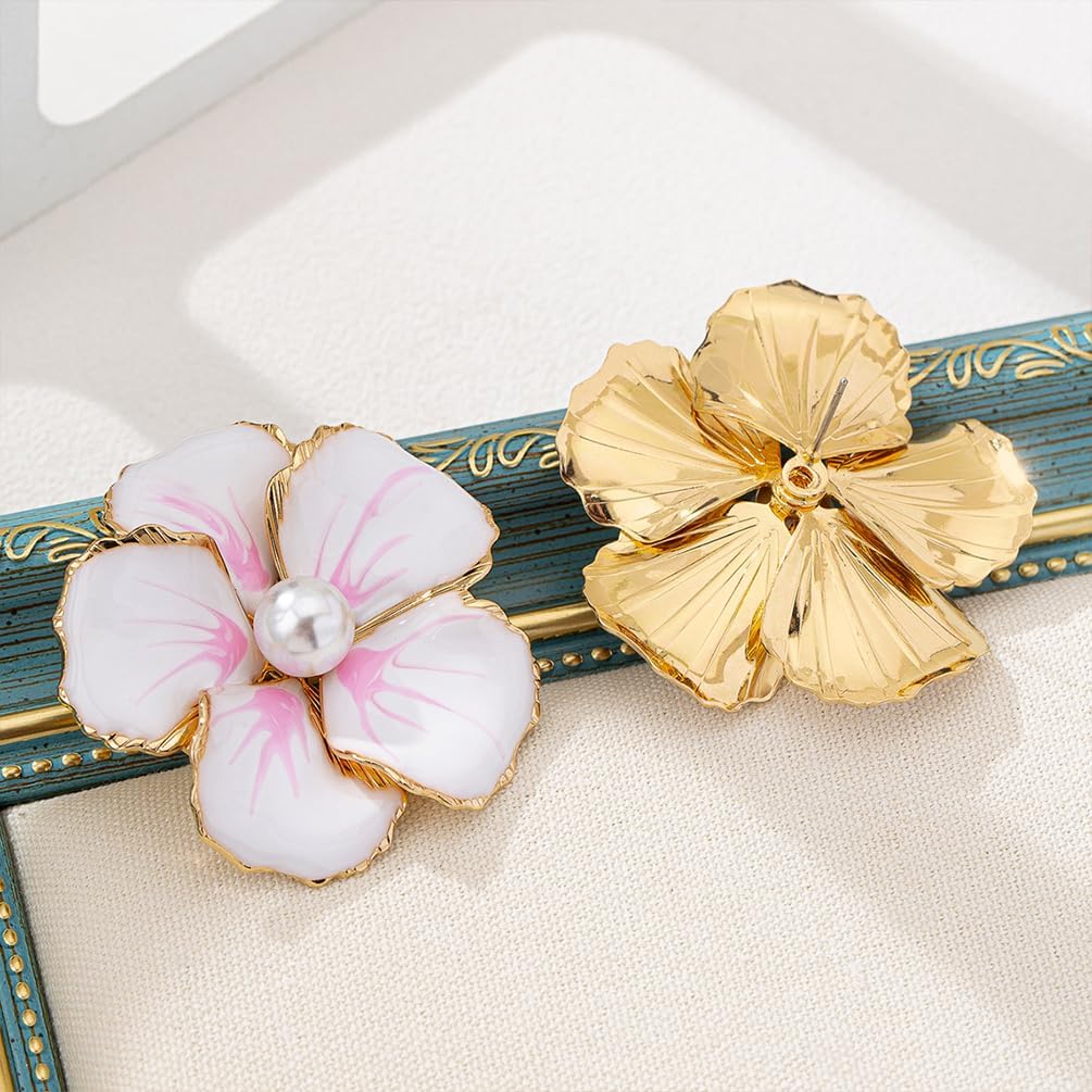 Exquisite White Enamel Flower Pearl Stud Earrings for Women, Boho Dainty Gold Large Floral Petal Earring Fashion Y2K Party Holiday Jewelry Accessories - Image 6