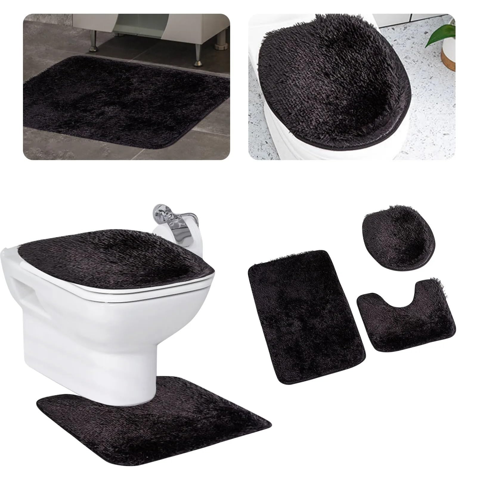 Tapis de salle de bain 3 pièces en microfibre avec tapis U et housse toilette