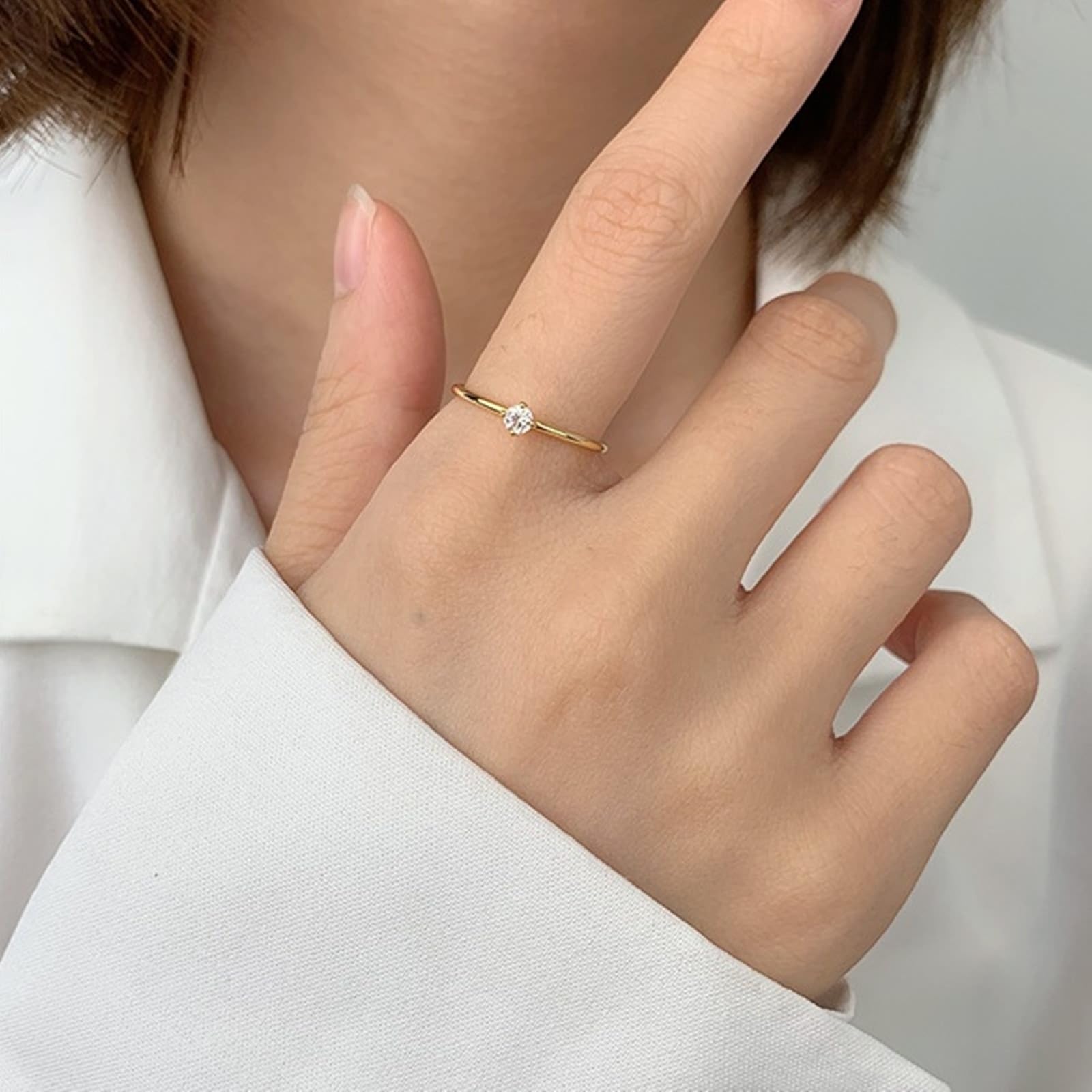 9-karatowe żółte złoto pierścionek damski Moissanit, Eternity Ring Solitaire 4 pazury