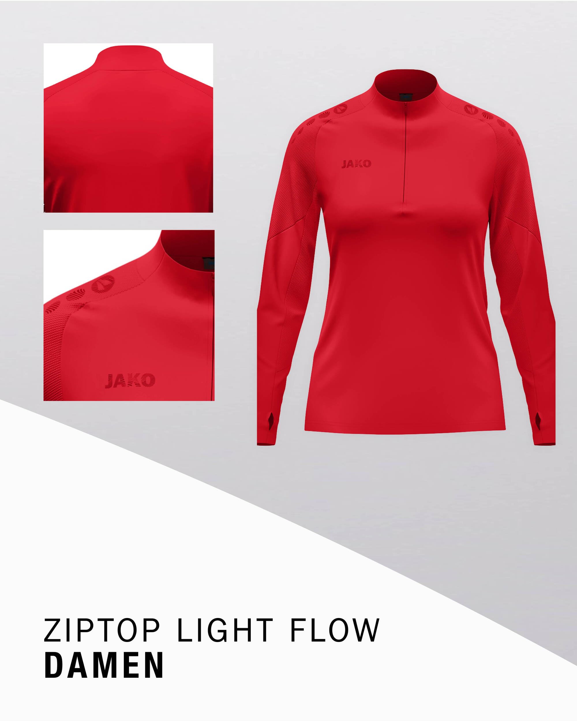 JAKO Damen Damen Ziptop Light Flow Shirt