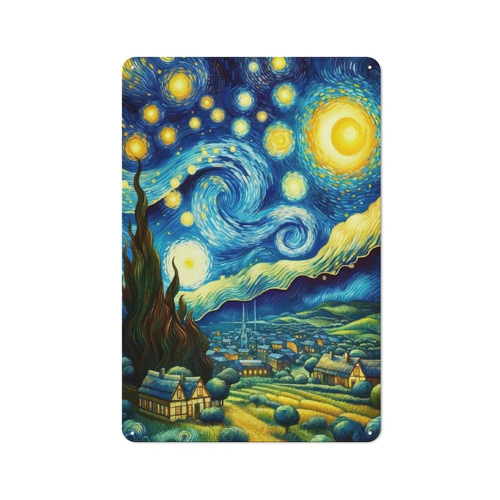 Junmoney Starry Night Inspired Landscape For Home Office Or Studio, Retro Metal Wall Sign 30X20cm, For Vintage Wall Decor Fans, For Metal Sign Collectors