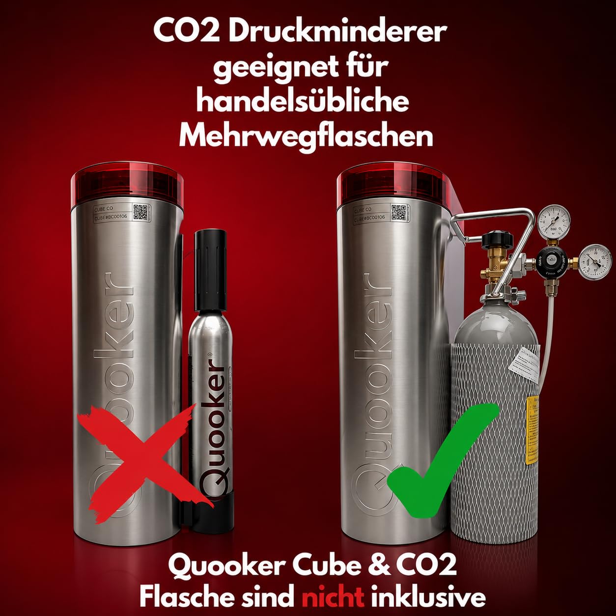 Umrüst-Set CO2 Druckminderer für große CO2 Mehrwegflaschen 2kg, 4kg, 6kg, 10kg geeignet für Quooker Cube | Große Kohlensäurezylinder für Quooker Cube |