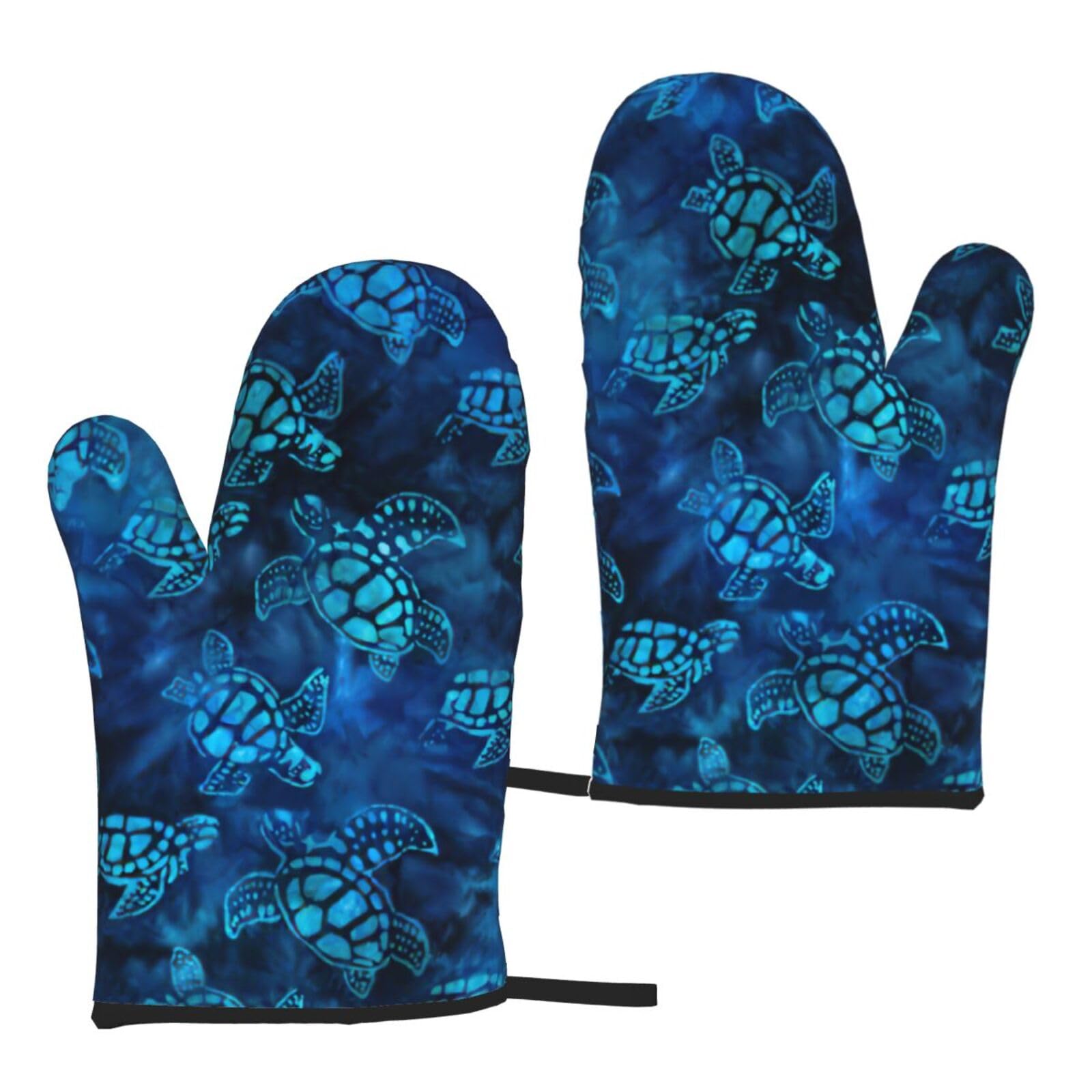 Nimongt Women's Black Sea Turtle-Blue Print Adults Universal Fit Heat Resistant Oven Gloves Reusable Cooking Outdoor Grilling