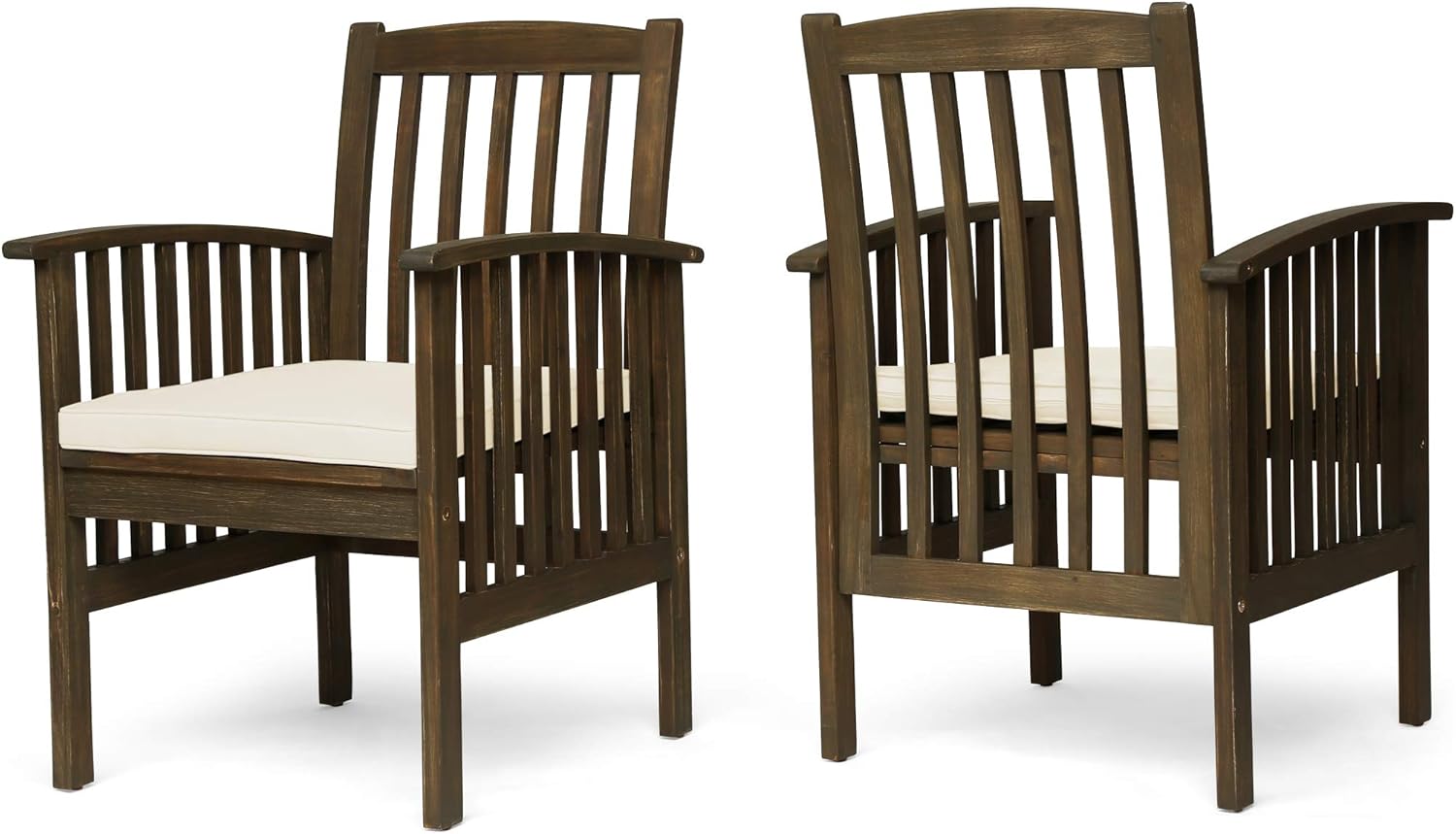 Great Deal Furniture Phoenix Acacia Patio Dining Chairs, Acacia Wood with Outdoor Cushions, Gray and Cream (Set of 2), (307163)