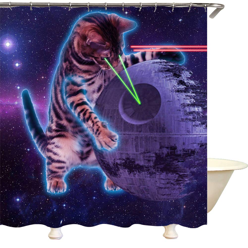 Amazon Memetaro シャワーカーテン 1x180 猫柄 お風呂用 防カビ おしゃれ 目隠し 防水 速乾 おもしろい ユニットバス用 ポリエステル フック付き シャワーカーテン ホーム キッチン オンライン通販